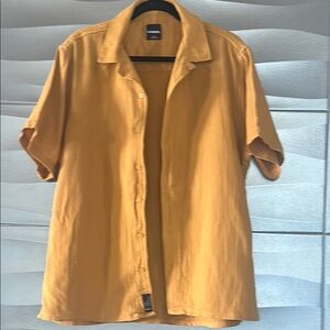 ASOS Short Sleeve Textured Button-Up Shirt - Mustard.  Color mustard .